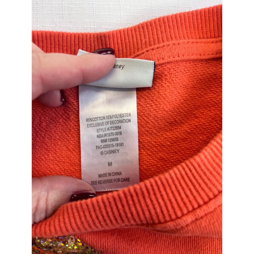 Disney Park Mickey Mouse Sweatshirt Womens sz M Coral/Orange Gold Sequin Glitzy - Picture 8 of 14
